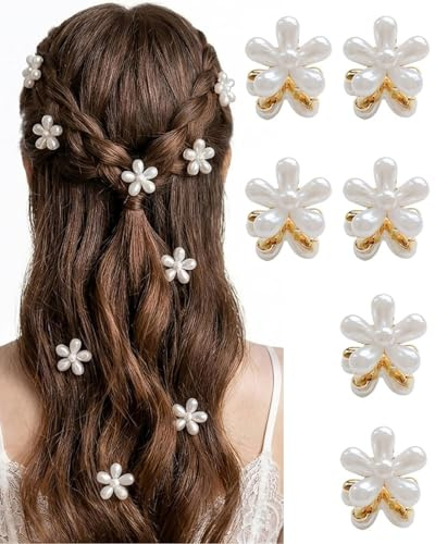 DAFNE 6 pezzi piccoli artigli per capelli di perle clip per donne ragazze, mini perla fiore artiglio clip per capelli accessori forcine per capelli eleganti fiori per capelli fermacapelli donna
