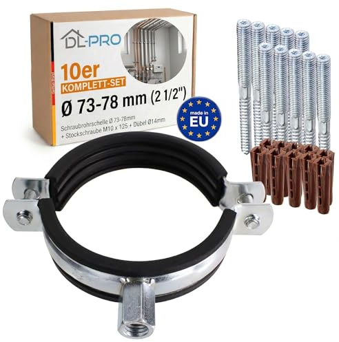 DL-PRO 10er Set Schraubrohrschelle Ø 121-125mm EPDM Schallschutz DIN 4109 | mit Stockschraube M10x125 & Dübel | HT KG DN125