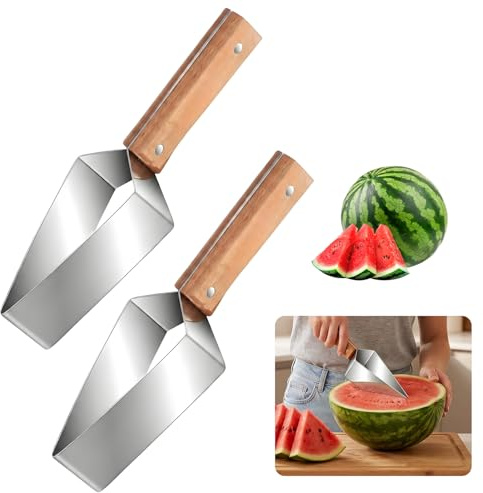 Watermelon Cutter Slicer Tool,Stainless Steel Manual Fruit Slicer,Triangle Cutter,Multifunction Fruit Cutter Slicer Summer Fruit Quickly Cutting Gadget,Easy Kitchen Gadget for Cantaloupe (2pcs)