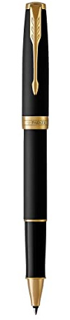 Parker Sonnet Tintenroller | Matt-Schwarze Lackierung mit Goldzierteilen | feine Spitze | Schwarze Tinte | Geschenkbox