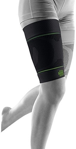 Bauerfeind, 1 Paio di Fasce a compressione per cosce, Unisex, Indossabili a destra e sinistra, Per sport con la palla e sport di resistenza, Rafforzamento della muscolatura, Taglia L, Lunga, Nero, 29345721700033