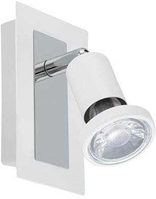 EGLO LED Wandlampe Sarria, Wandleuchte, Wandstrahler aus Metall | Wohnzimmerlampe in Weiß, Chrom, Lampe mit Schalter, Spot inkl. GU10 Leuchtmittel, warmweiß