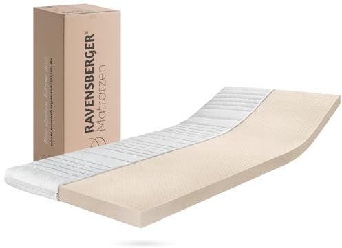 RAVENSBERGER Latex Topper Natura LUX - Härtegrad H2/H3, mittel - 50-110 kg - 140 x 200 cm, Höhe 9 cm - 7-Zonen Matratzenauflage aus Natur-Latex mit RAVOTEX Baumwoll-Bezug, allergikerfreundlich