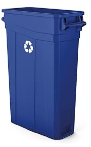 Suncast Commercial Slim 23 Gallon Polypropylene Recycling Bin with Universal Recycle Logo, Durable Waste Container for Tight Spaces, Blue, Made in the USA