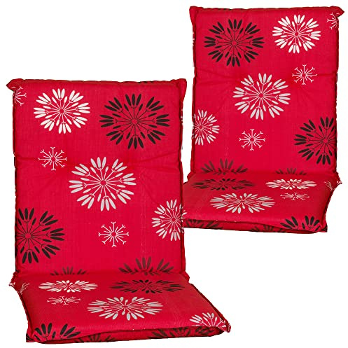 NYVI Gartenstuhl Auflagen Niedriglehner 2er Set Barcelona - UV-Beständig, Atmungsaktiv, Strapazierfähig - Niedriglehnerauflagen Sitzkissen Outdoor - Sitzauflagen für Gartenstühle 100x50cm Red Flower