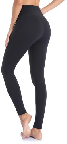 Ollrynns Leggins Deportivos Mujer Cintura Alta Mallas Deporte Leggings con Bolsillos Control de Abdomen para Running Training Fitness Yoga Pantalones CA166(Negro S)