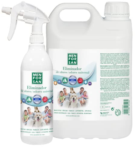 MENFORSAN Spray eliminador de olores 5L + botella pulverizadora de regalo, Neutraliza Malos olores del hogar