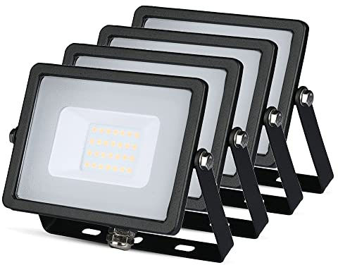 ZONE LED SET - Lot de 4 projecteurs LED extérieur, 20 W, 6400 K blanc froid, 1600 lumens, IP65, projecteur LED, lampe extérieure étanche, lampe extérieure pour jardin, garage, arrière-cour, portes