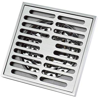 Scarico a pavimento, Scarico a terra, Scarico a pavimento for doccia quadrato, Scarico for doccia con inserto for piastrelle da bagno con coperchio del filtro rimovibile, Finitura cromata, Design anti