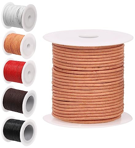 Glarks Cordoncino in pelle rotondo, 10 m x 2 mm, morbido e liscio, per la realizzazione di collane, bracciali, avvolgimenti, perline artigianali e lacci delle scarpe, colore nudo