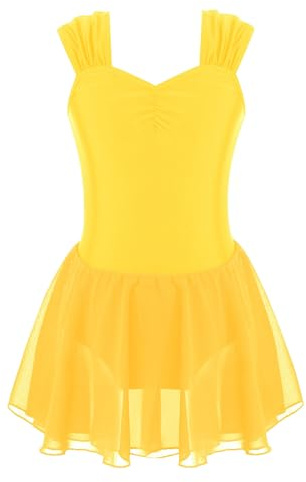 Mufeng Vestito da Pattinaggio Artistico Bambina Body da Ballo Senza Maniche Principessa Abito da Ballo Moderno Tutu Danza Classica Body Ginnastica Artistica Dancewear Giallo 10 anni
