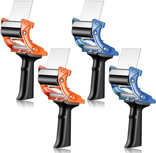Jetec 4 Stück 7,6 cm Verpackungsbandabroller Verpackung Industrie Klebebandpistole Spender mit Klinge Rot und Blau Klebebandpistole für Verpackungsboxen Heavy Duty Leichter Bandschneider für