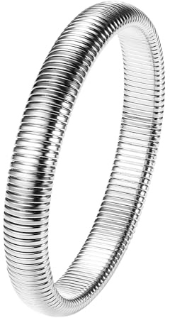 Flongo Damen Silber Armband elastisch: Frauen groß Armreif Edelstahl Stretch Bangle Bracelet anti rutsch Armkette dehnbar Geschenk für Beste Freundin Mutter Tochter Weihnachten