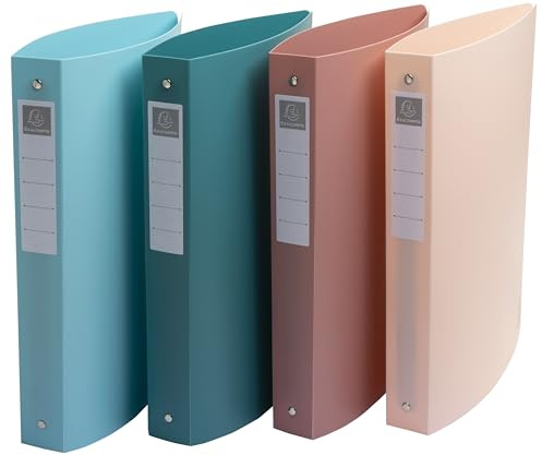Exacompta - Ref. 54470E - Förpackning med 4 st Skandi halvhårda pärmar - återvunnen PP - 2 runda ringar - 40 mm rygg - Ytterformat: 32x26,8 cm - A4 Maxi arkivformat - 4 assorterade färger