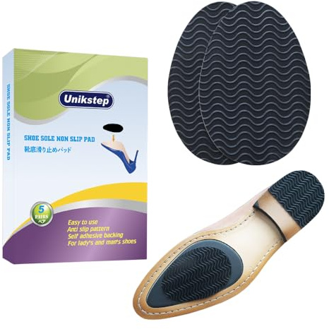 UNIKSTEP 5 paires de poignées de semelle en caoutchouc antidérapantes avec design ondulé, protection du sol et du talon, noir