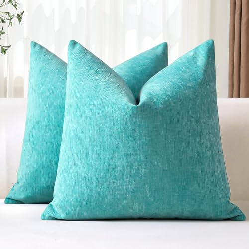 JOTOM 2er Set Chenille Kissenbezüge, Dekorative Weich Einfarbig Wurf Kissenbezug Moderne Kissenhüllen Sofakissen Dekokissen Zierkissenbezug für Wohnzimmer Schlafzimmer Deko (40x40cm, Türkis)