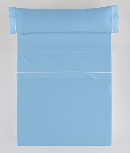 Juego de sábanas color azul celeste - Cama de 90 (3 piezas) - 100% algodón - 144 hilos. Gramage: 115