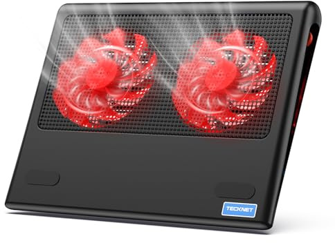 TECKNET Laptop Cooling Pad - 12-15.6 Laptops Cooler, Powerful Cooler and Ultra Quiet for Gaming Laptops Pad, 2 Wind Speed Adjustable, USB A & C Powered Cooler Stand with Laptop Fan LED (Red)