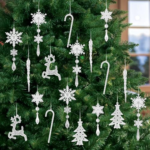 Istapp snöflinga akryl hänge 18 stycken kristallsnöflingor julgransprydnad – renar snöflingor julgransprydnad istroppar julgransprydnad, istapp och snöflingor hänge