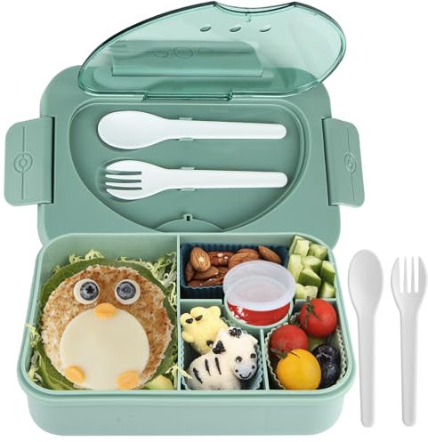 MaMix Bento Box Adult Lunch Box, Lunch Boxes for Kids, 5 Compartment Lunch Box Containers for Adults, Meal Prep Containers Reusable & Leakproof (Green)