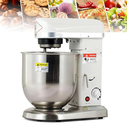 Batteur sur socle multifonction, mixeur à pâte, mixeur à gâteau électrique 10L 500W avec bol, batteur, crochet, fouet, séparateur d'œufs, mixeur alimentaire robuste pour cuisine commerciale, blanc