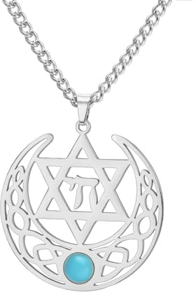 Stella di David Collana Cabala Lettera Ebraica Chai Ciondolo Classico Stella Ebraica Gettone Amuleto Celtico Estrella de David Gioielli Cristiani Regalo Hanukkah (argento 2)