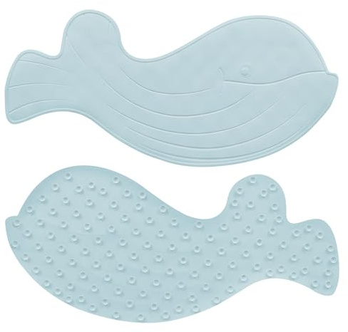 Badewannenmatte Kinder 75x35cm mit Saugnäpfen - Gummi Antirutschmatte, schimmelresistent, BPA-frei, Maschinenwaschbar (Hellblau, Wal-Design)