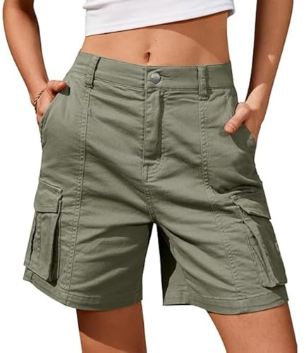 Cargo Pants for Women Lightweight Stretch Joggers Hiking Walking Bottoms Knee Length 6 Pockets Elastic Waist Cargo Shorts for Workout Hiking Running Y2K Womens Bermuda Shorts Plus Size Green XL
