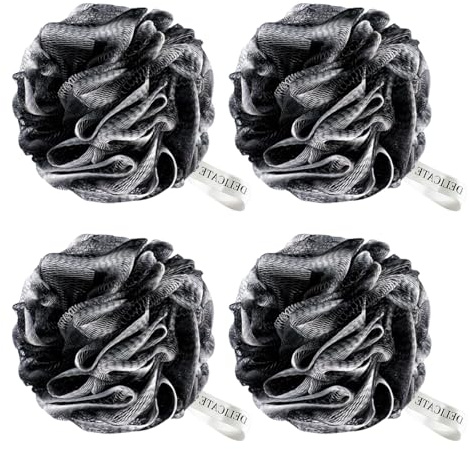 flintronic 4 Pack Loofah Shower Puff, 80g Large Bath Sponge, Soft Shower Pouf, Bath Loofah Men & Women, for Cleaning Body & Exfoliating Scrubber