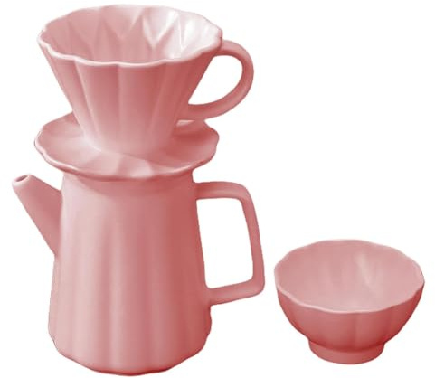 JTBDWOSK Kaffeefilter Porzellan Mit Tasse, Pour Over Kaffeebereiter, Kaffeekanne Mit Filter, Kaffeefilterhalter Wiederverwendbar, Keramik-Kaffeekanne Mit Großem Fassungsvermögen,Rosa