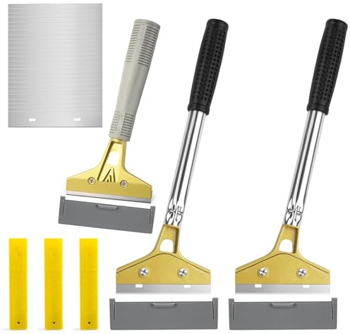 Grattoir Plaque Vitrocéramique Induction 3 Pièces Grattoir Vitre avec 30 Lames, Décolleuses à Papier Peint Set, Grattoir Vitre Plancha Long Manche pour Table de Cuisson, Carrelage, Colle et Miroir