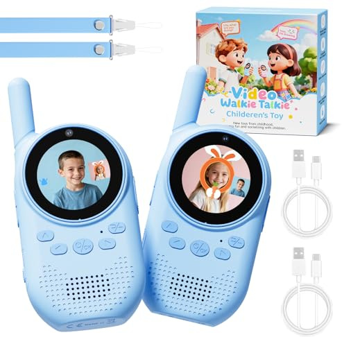 HEWEIMEI Video walkie talkie bambini, Walkie talkie bambini ricaricabili con telecamera HD & Modificatore vocale, Lungo Raggio, Regalo di Natale per Bambin i dai 3-12 Anni (blu/blu)