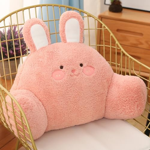 Reading Pillow for Bed - Back Support Pillow with Removable Cover, Lumbar Cushion for Sofa/Home Office/Car Chair, Gaming Back Cushion, Cute Animal Reading Bed Rest & Cuddle Cushions (Pink Rabbit)