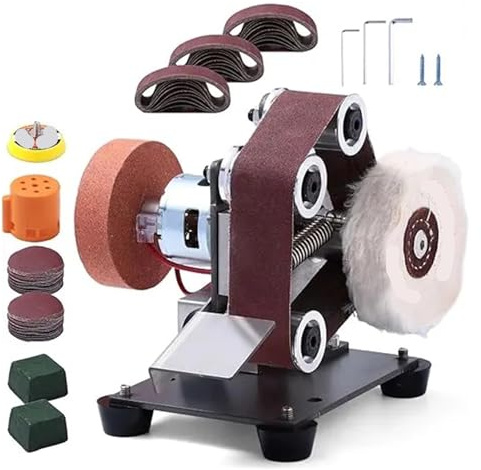 Lijadora de banda, Mini lijadora de banda eléctrica, máquina pulidora multifuncional for bricolaje, control 7 velocidades ajustable