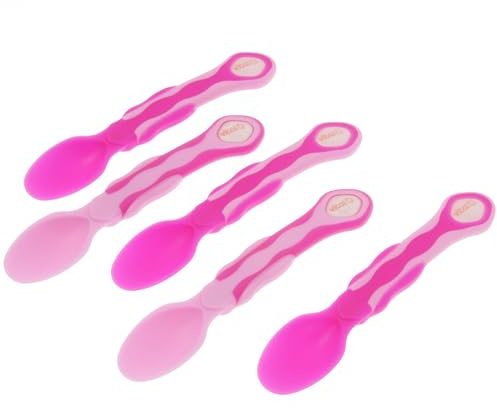Vital Baby Mein erster Löffel/Fütterlöffel für Beikost, Gläschen, weiche Spitze, ergonomische Griffe, Schaber, Löffel, Babylöffel, spülmaschinen geeignet ab 6 Monaten, 5 Stück
