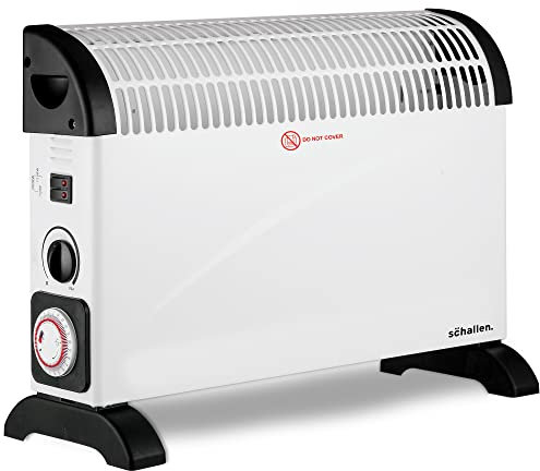Schallen 2000W Electric Convector Radiator Heater - 3 Heat Settings, Adjustable Thermostat & Overheat Protection (White with Timer)