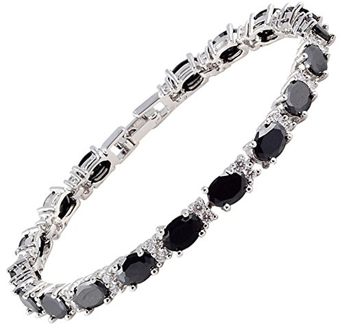 RIZILIA Oval Mehrfarbig CZ 18K Weißgold vergoldet Tennisarmband Damen | Bunt Geburtsstein Armband, 7x5mm Ovalschliff Zirkonia, 16,5/18/19 cm, Edelstein Schmuck zum Stapeln & Hochzeit