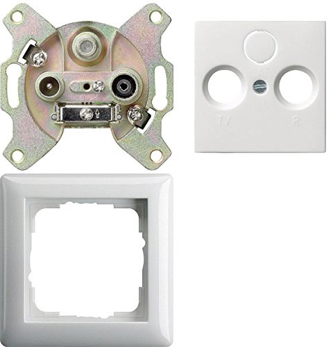 Komplett-Set Gira Standard 55 Rahmen, 1-fach - Reinweiß, glänzend mit Abdeckung, 3-fach, Antennendose + Einsatz, Antennendose, R -GIRA- -weiß-