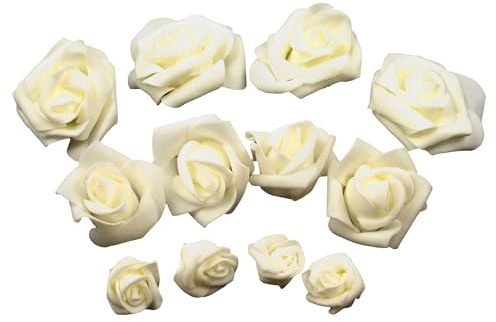 maDDma Rosenblüte Set 3-6cm aus Moosgummi 12 Stück Künstliche Rosen Kunstblumen Schaumrosen Deko Creme