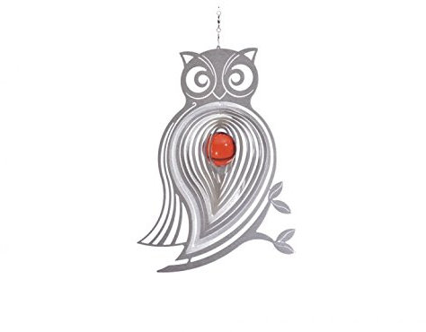 Illumino Edelstahl-Windspiel Eule Athena mit grüner 35mm Glaskugel