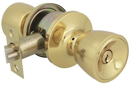 Amig - Pomo Puerta Entrada - Juego de Pomos Tipo Copa con Sistema Antitarjeta- Latón - Picaporte de Entrada 60/70 mm - Llave y Condena - Para Puertas de Madera - Picaporte de Canto Cuadrado- Pulido