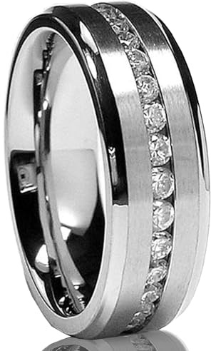 Metal Masters 7MM Men's Eternity Titanium Ring Wedding Band with Cubic Zirconia CZ size 11