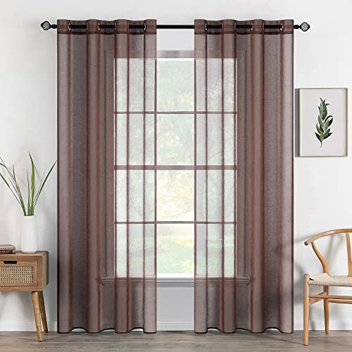 MIULEE Kurzvorhang mit Ösen transparent 140x145 cm 2er Set Schokolade | Sheer Voile Kurzgardine und Ösenschal, lichtdurchlässiger luftig Vorhang für Küche, Wohnzimmer, Schlafzimmer, Bad, dekorativ