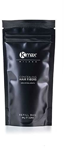 Kmax Hair Fibers, Fibras de Queratina para cabello de acción redensificante y para cubrir la calvicie- Tamaño Refill (64 gr) (Castaño oscuro)