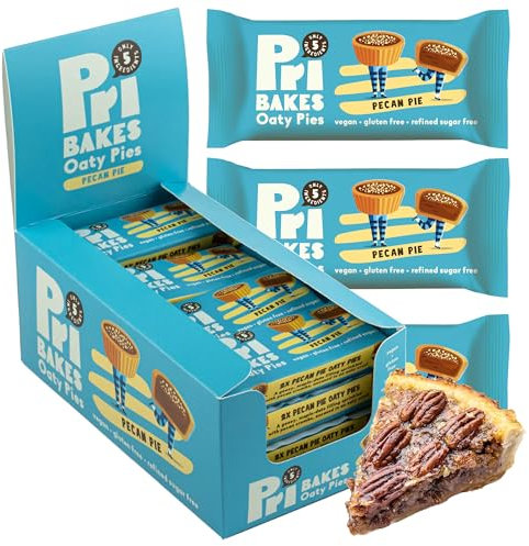 Gluten Free Snacks - Tasty & On-the-Go Oat-Based, Low Calorie, Protein Snacks for Adults - High Fibre, No Sugar, Low Fat Vegan Food with Natural Ingredients - 12-Pack Pecan Pies by Pri Bakes