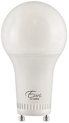 Euri Lighting EA19-8W2040eG-2 2-Pack LED A19 Bulb, 4000K (Bright White), Dim, 8W (60W) Equivalent 800lm, 220° Beam Angle, GU24 Base, UL & Energy Star Listed, Enclosed & Damp Rated