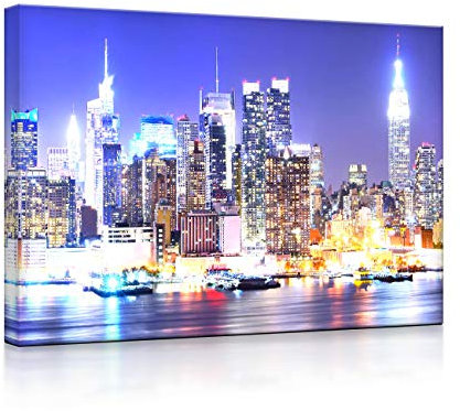lightbox multicolor | LED Leinwandbilder | New York City Skyline | 100x70 cm | Fully Lighted