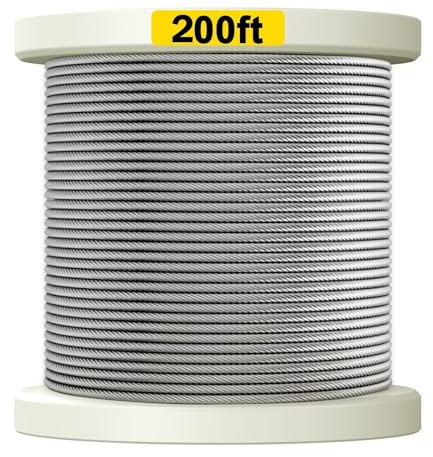 TooTaci 1/8 T316 Stainless Steel Cable, 200FT Marine 316L Steel Wire Rope - 7x7 Strands Core Wire Outdoor Aircraft Cable Heavy Duty for Decks Railing, Balconies, Stairs
