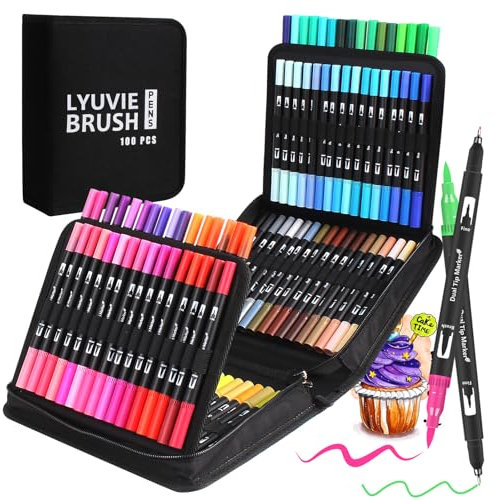 Lyuvie 100 Farben Brush Pen Set, Pinselstifte Aquarel Filzstifte für Erwachsene,Pinselstifte Set für Künstler, Anfänger, Malen, Zeichnen, Kalligrafie