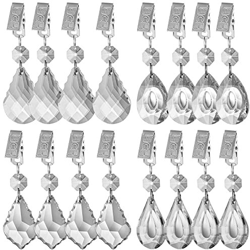 AVLA 16 Pack Tablecloth Weights Kit, Crystal Table Cover Pendants with Metal Clip Clamps, Glass Heavy Teardrop Prisms Table Cloth Hangers for Decoration, Outdoor Picnic, Family Dinner Party, Garden